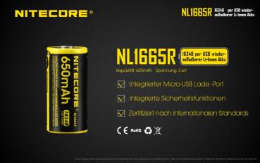 NITECORE - LI-ION AKKU - TYP 16340 - 650 MAH - NL1665R